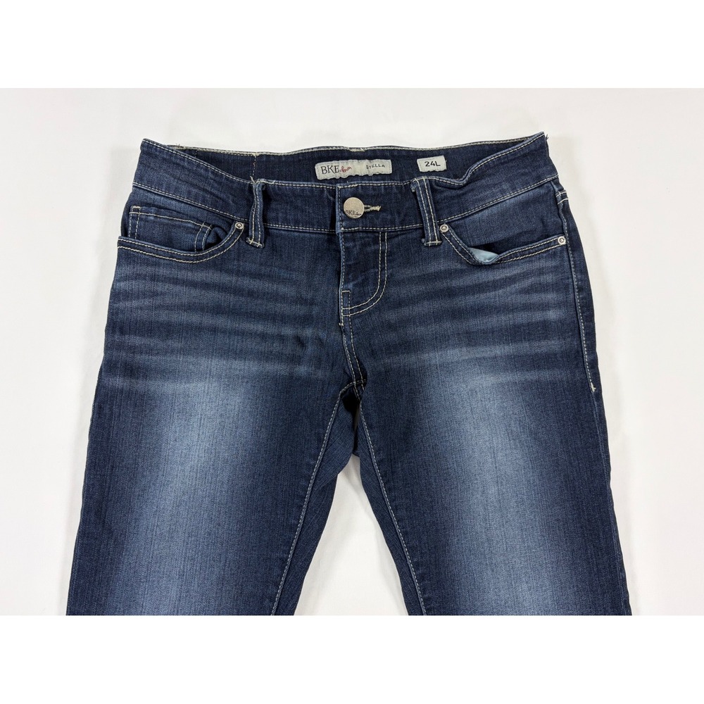 BKE Stella Low Rise Skinny Jeans 24L Stretch Cyber Y2K McBling Dark Wash Tall - Picture 3 of 11